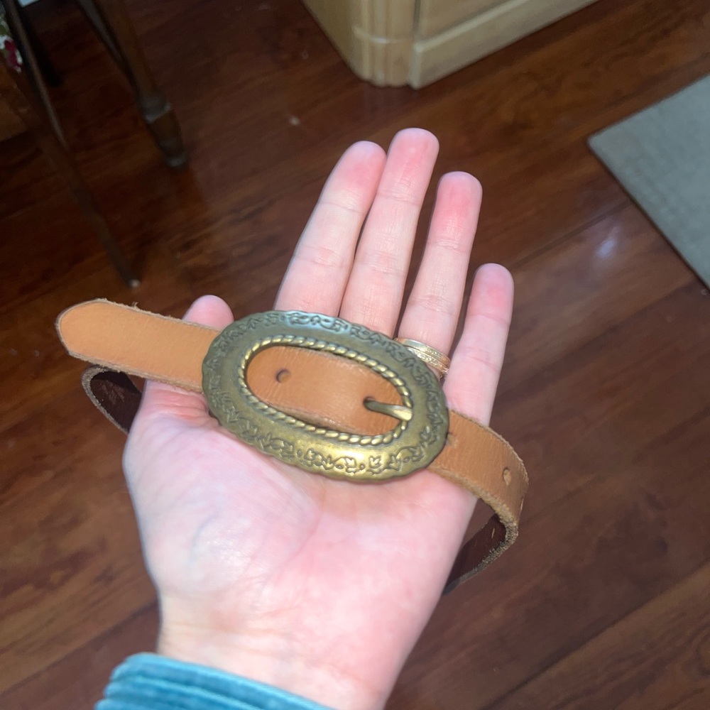 Cognac Belt with Antique Brass Style Buckle